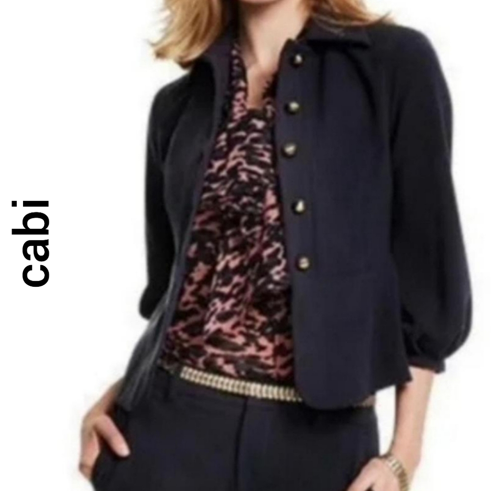 Cabi Black Abbott Puffy Sleeve Blazer Jacket Size 4 New Brass Buttons